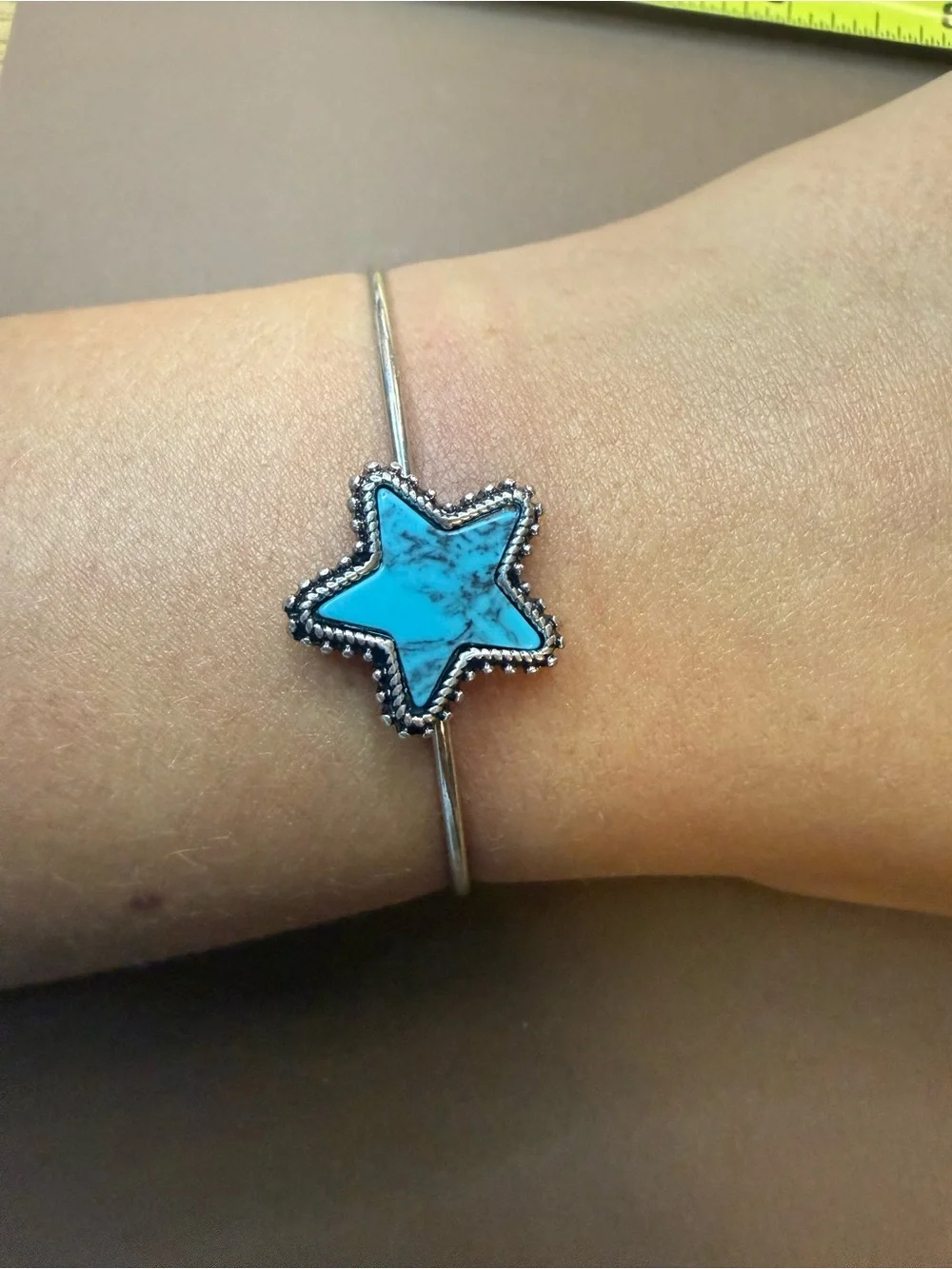 🩵BUNDLE AND SAVE (3/$16) 🩵 Turquoise Star Cuff Bracelet - Women's Silver-Tone